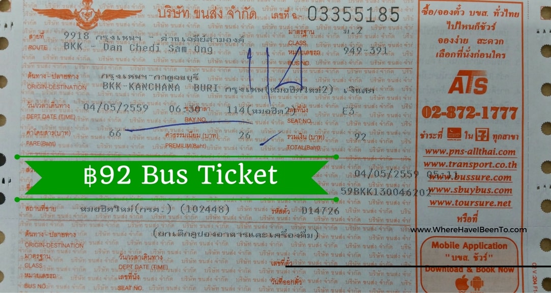 Bangkok to Kanchanaburi Bus Ticket 92 Bhat